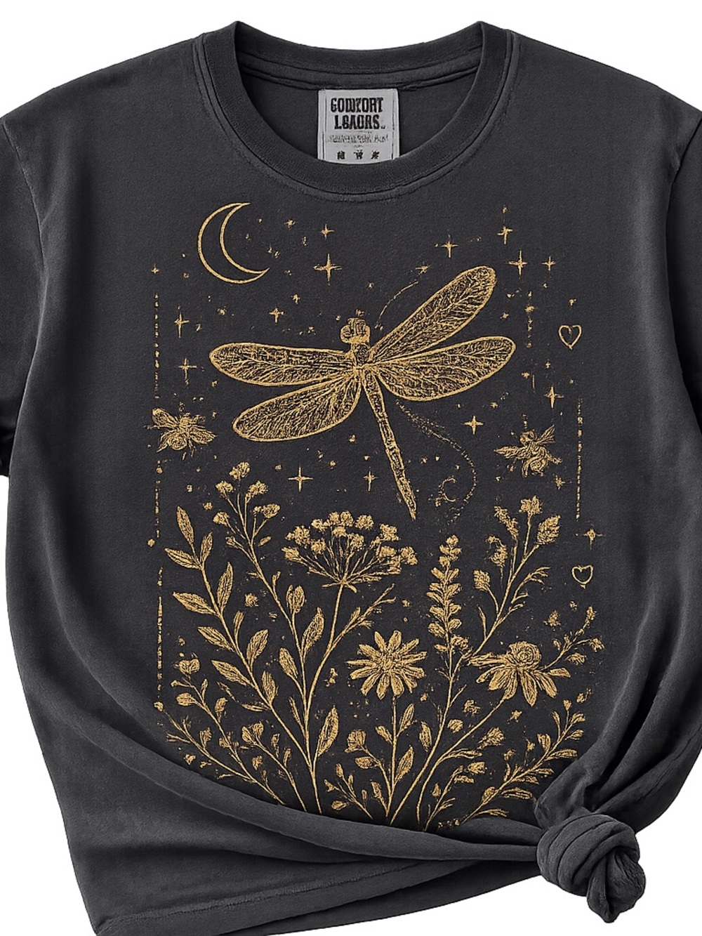 Dragonfly Moon Comfort Colors Tee Celestial Boho Botanical Graphic Shirt - Picture 4 of 6